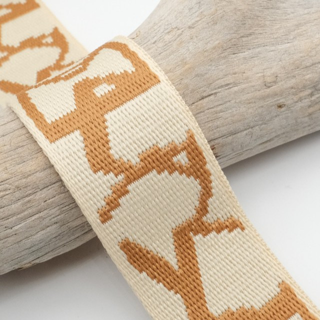 38mm Ecru Terracotta Jacquard Patterned Webbing - Maison Klem
